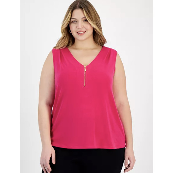 INC International Concepts Tank Top Womens 3X Zip V Neck Sleeveless Stretch Casu - Picture 1 of 8
